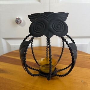 Black metal owl tea light indoor outdoor decor